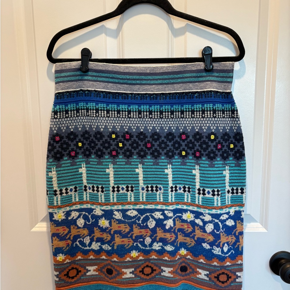Anthropologie Monogram Llama Pattern Knit Skirt